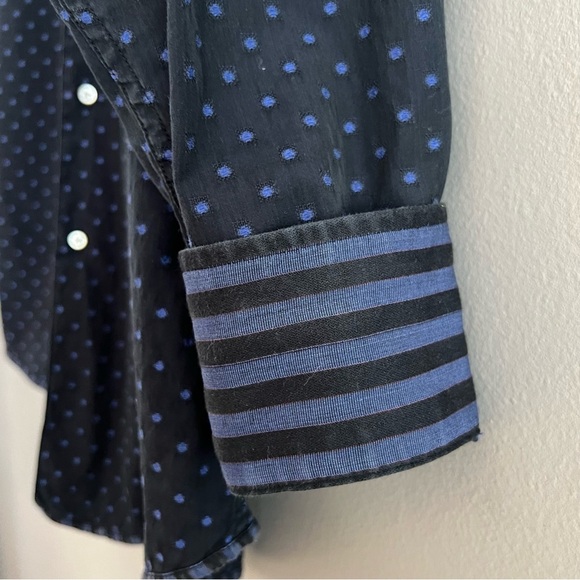 Robert Graham Button Shirt Mens XL Black Blue Dot Striped Flip Cuff Long Sleeve - Picture 5 of 15